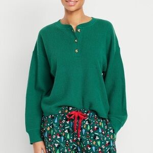 Old Navy oversized cozy waffle Henley top botanica